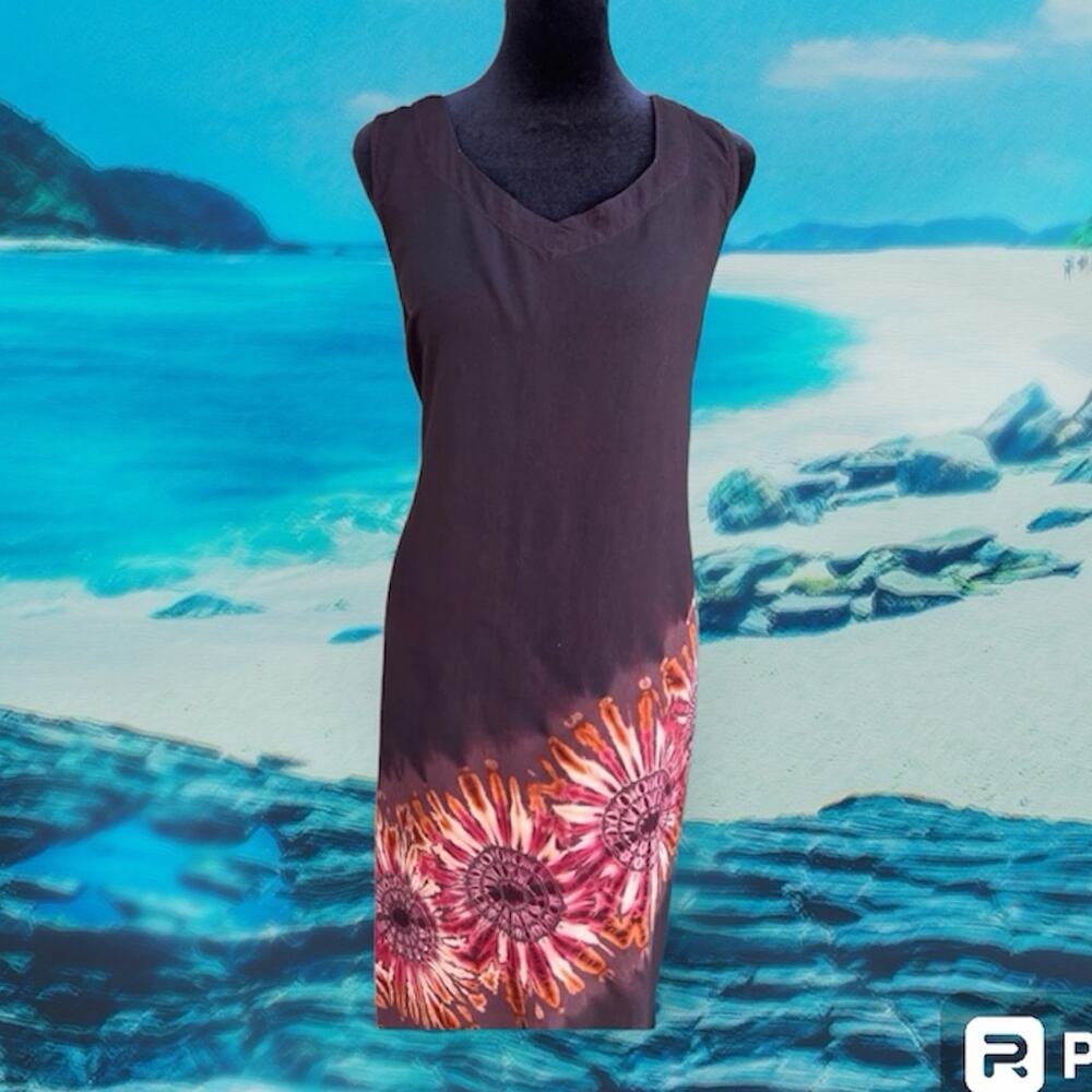 BATIK DESIGN, long with colorful batik on skirt, sleeveless dress women's M-L